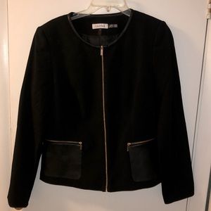 Calvin Klein black blazer with leather detail. Size 10.